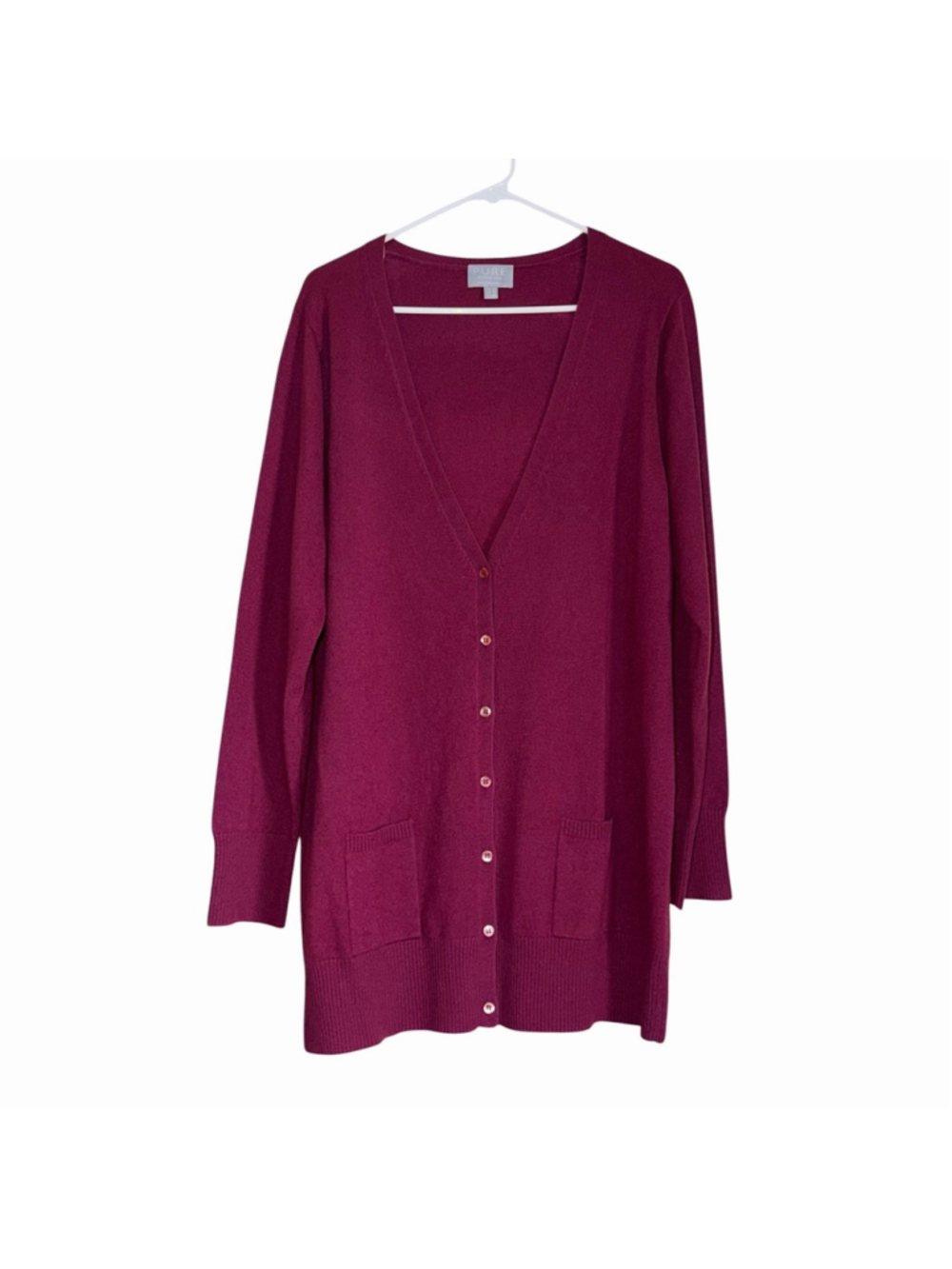 Pure Collection NEW Womens Burgundy Maroon 100% Cashmere Cardigan Sweater 18